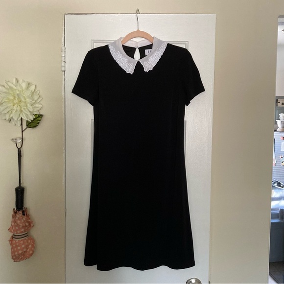 Black Knee-length Elle Dress with Peter Pan Collar - Picture 1 of 7